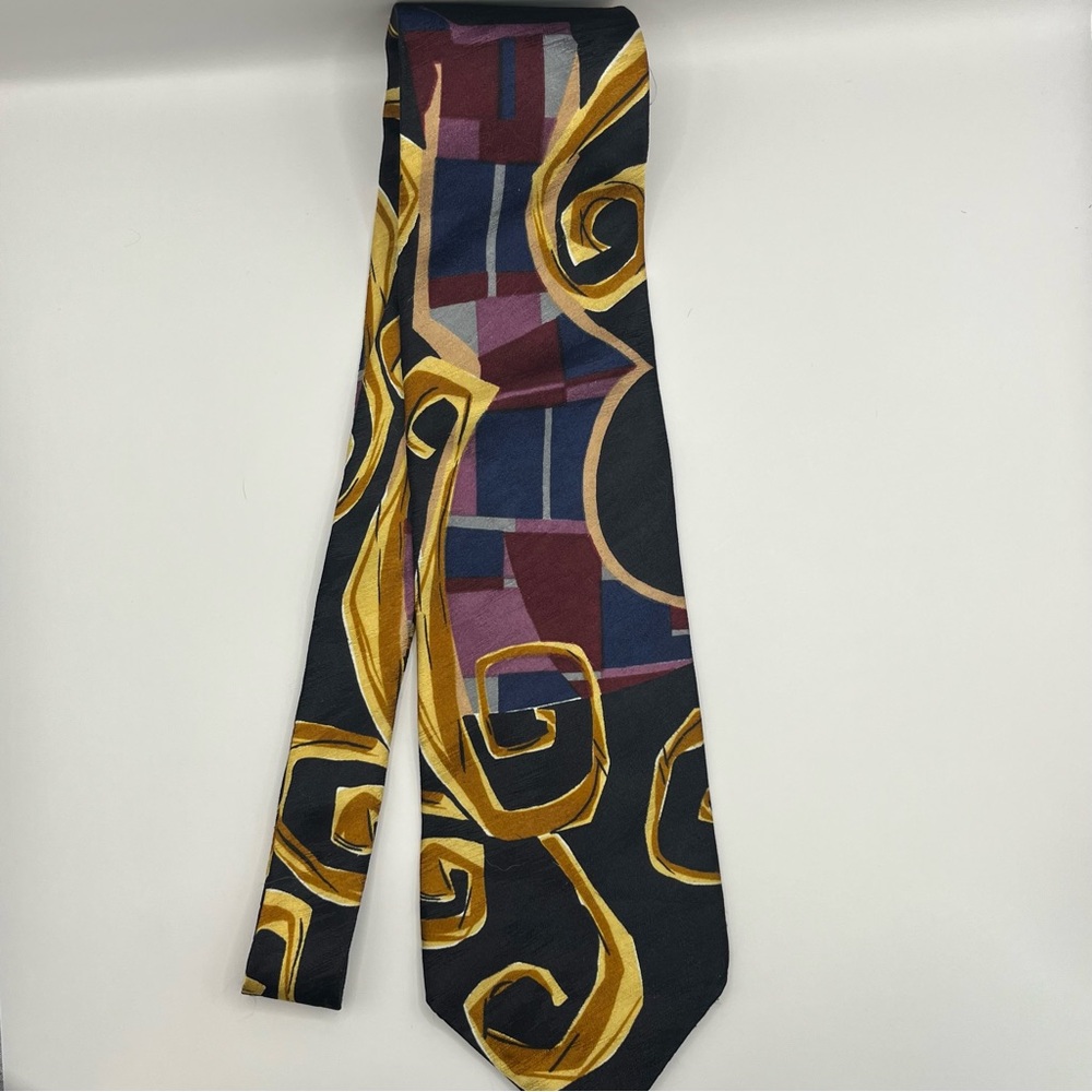 Mario Valentino Abstract Gold and Black Men's Tie